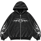 Metal Washed Zip Hoodie - Black - Front