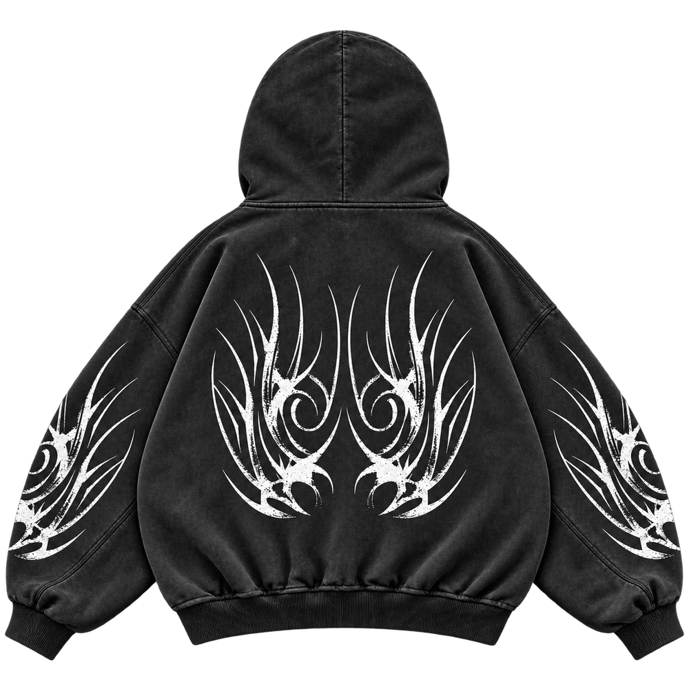 Metal Washed Zip Hoodie - Black - Back