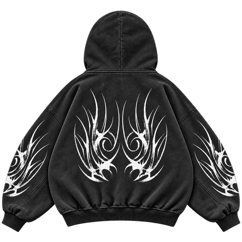 Metal Washed Zip Hoodie - Black - Back