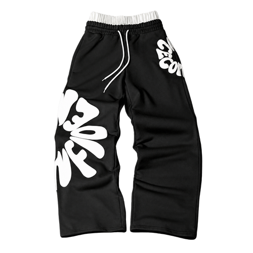 Black · White Graphic — front — Bold Letter Graphic Straight-Leg Pants