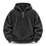Black Washed Half-Zip Oversized Hoodie front view