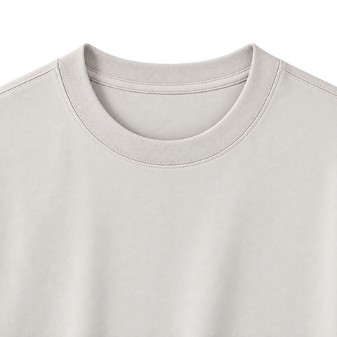 Relaxed Cotton Essential Tee in Beige, centered ribbed crew-neck and fabric detail