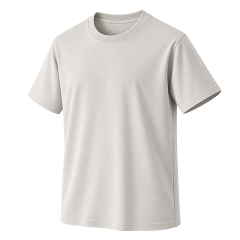 Relaxed Cotton Essential Tee in Beige, three-quarter front view