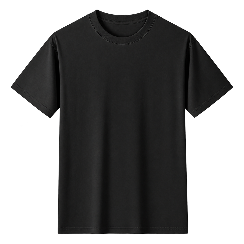 Relaxed Cotton Essential Tee in Black, straight-on front view on transparent background