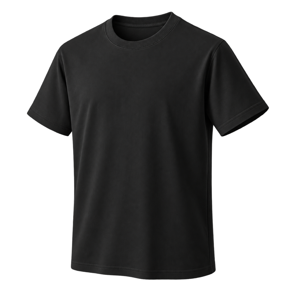 Relaxed Cotton Essential Tee in Black, three-quarter front view on transparent background