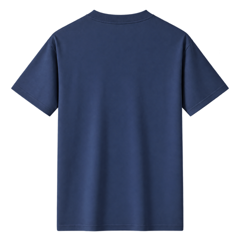 Relaxed Cotton Essential Tee in Navy Blue, straight-on back view on transparent background