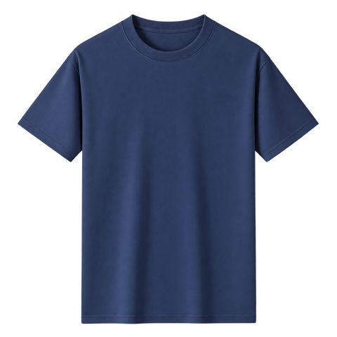 Relaxed Cotton Essential Tee in Navy Blue, straight-on front view on transparent background