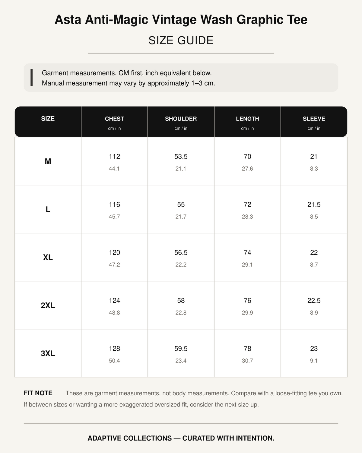 Asta Anti-Magic Vintage Wash Graphic Tee size guide