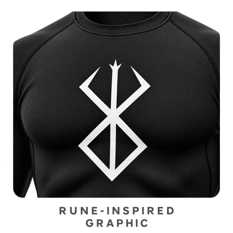 Black — White Rune — rune graphic detail — Berserk Compression Long-Sleeve