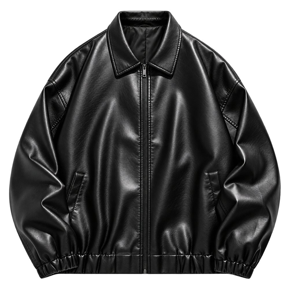 Black Faux-Leather Zip Jacket front view