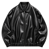 Black Faux-Leather Zip Jacket front view