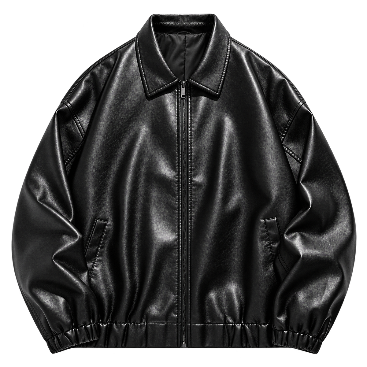 Black Faux-Leather Zip Jacket front view