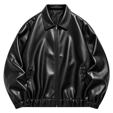 Black Faux-Leather Zip Jacket front view