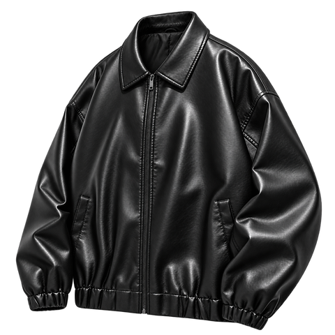 Black Faux-Leather Zip Jacket three-quarter view