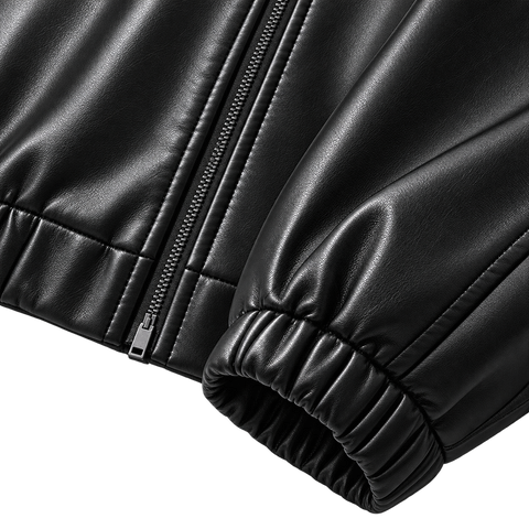 Black Faux-Leather Zip Jacket zipper and elastic cuff detail