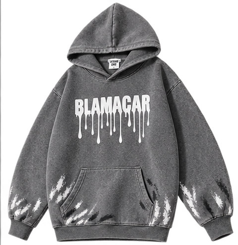 Black — angled front — Blamacar Drip Graphic Oversized Hoodie