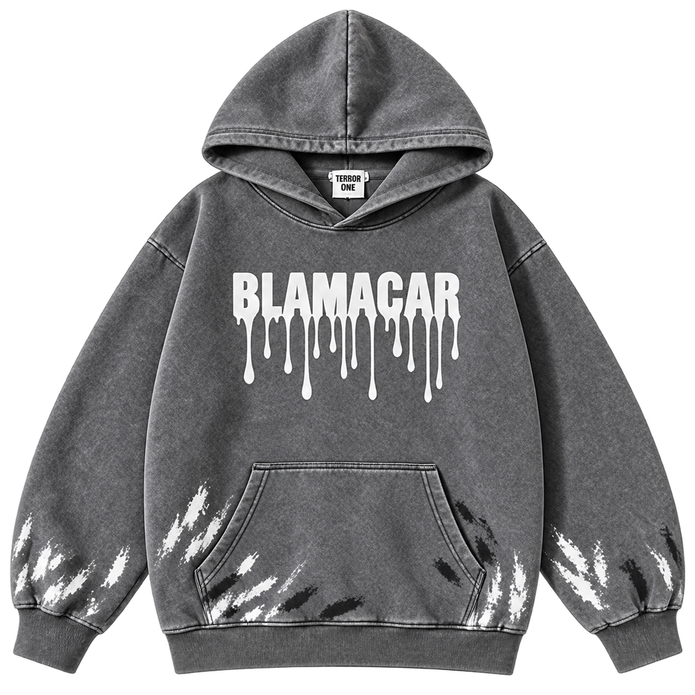 Black — front — Blamacar Drip Graphic Oversized Hoodie