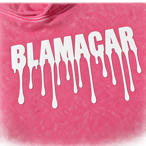 Rose Red — logo detail — Blamacar Drip Graphic Oversized Hoodie