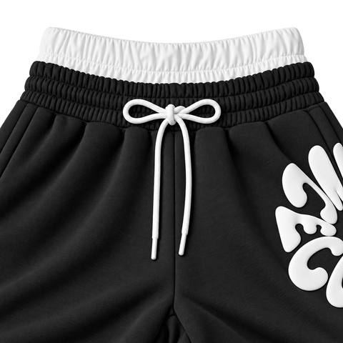 Black White Graphic Bold Letter Graphic Straight-Leg Pants - Hip Graphic Detail