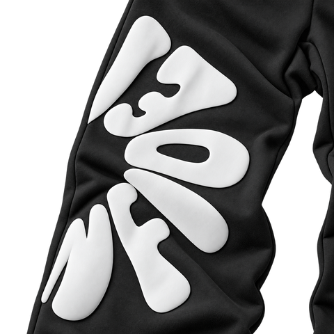 Black White Graphic Bold Letter Graphic Straight-Leg Pants - Leg Graphic Detail