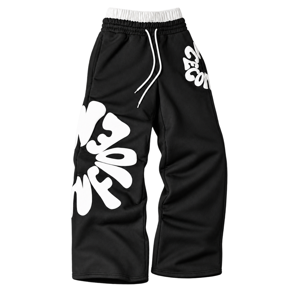 Black · White Graphic — three-quarter front — Bold Letter Graphic Straight-Leg Pants