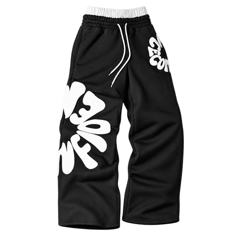 Black · White Graphic — three-quarter front — Bold Letter Graphic Straight-Leg Pants