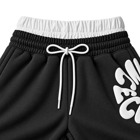 Black White Graphic Bold Letter Graphic Straight-Leg Pants - Waistband Detail