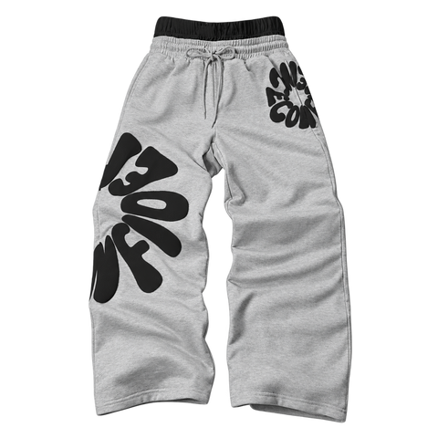 Heather Gray Bold Letter Graphic Straight-Leg Pants with black graphics, transparent background