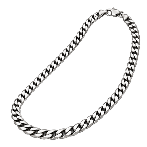 Cuban link chain necklace, 6 mm silver, angled view on transparent background