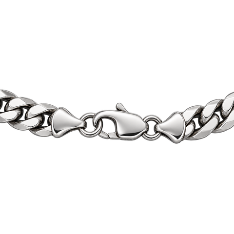 Cuban link chain necklace, 6 mm silver, clasp detail on transparent background