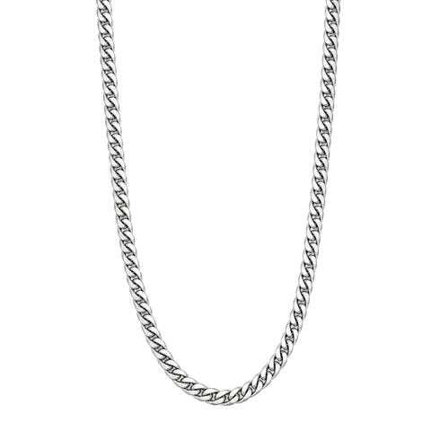 Cuban link chain necklace, 6 mm silver hanging front view on transparent background