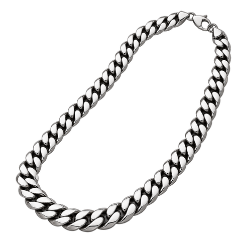Cuban link chain necklace, 8 mm silver, angled view on transparent background