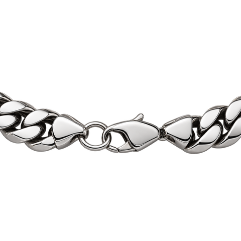 Cuban link chain necklace, 8 mm silver, clasp detail on transparent background