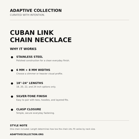 Cuban Link Chain Necklace product information card