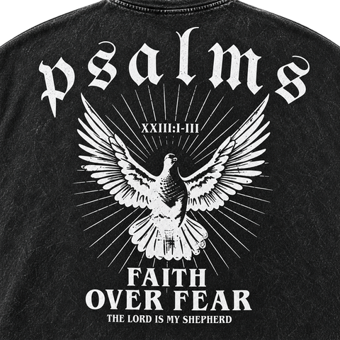 Black — back graphic detail — Psalms dove Faith Over Fear artwork