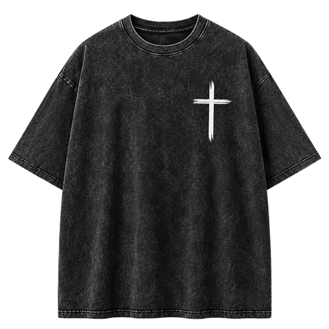 Black — front — Faith Over Fear Graphic Tee with white cross graphic