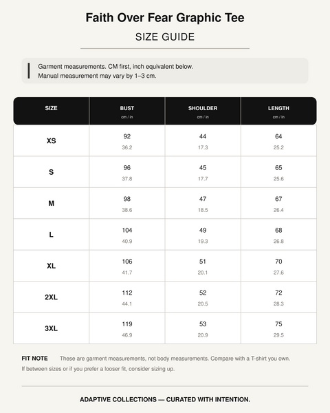 Shared — Faith Over Fear Graphic Tee size guide