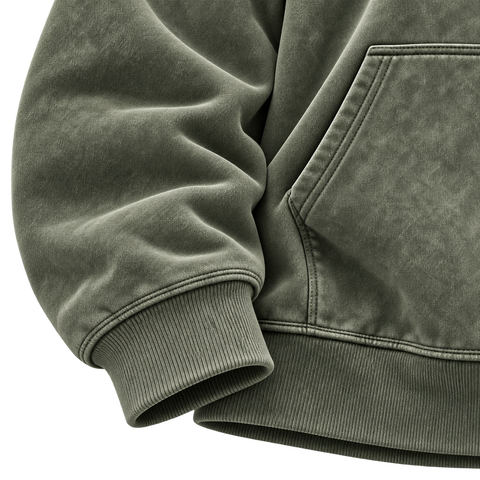 Army Green — ribbed cuff and hem detail — Washed Half-Zip Oversized Hoodie
