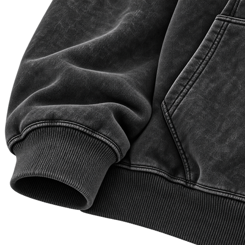Black — ribbed cuff and hem detail — Washed Half-Zip Oversized Hoodie