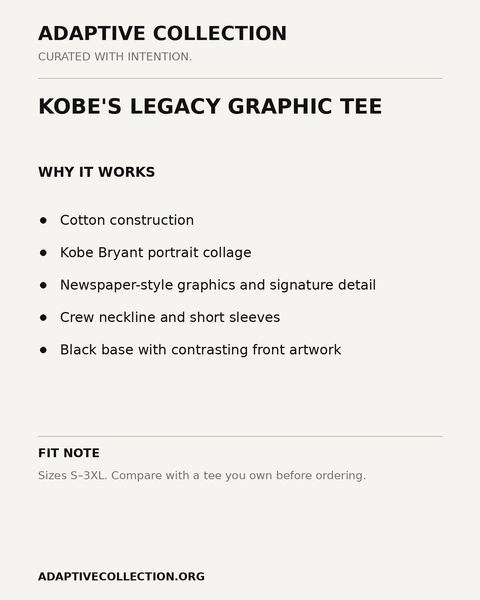 Kobe's Legacy Graphic Tee — product details and fit card — shared across color variants