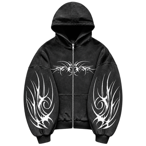 Metal Washed Zip Hoodie - Black - Alternate Front