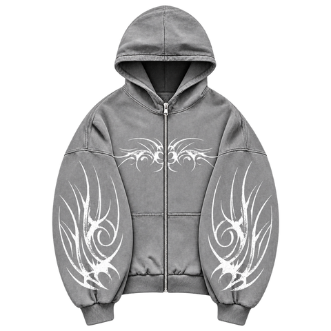 Metal Washed Zip Hoodie - Washed Gray - Alternate Front