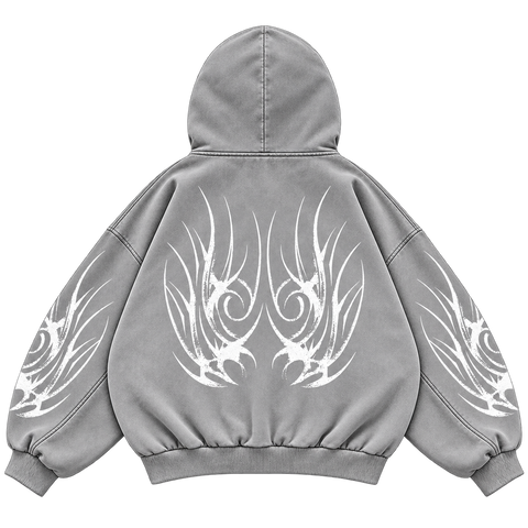 Metal Washed Zip Hoodie - Washed Gray - Back
