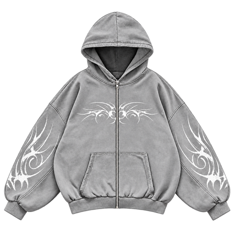 Metal Washed Zip Hoodie - Washed Gray - Front