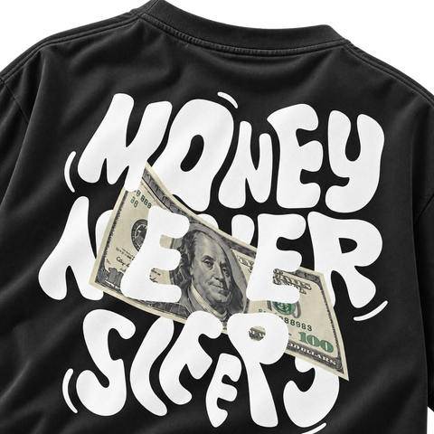 Black Money Never Sleeps Graphic Tee back graphic detail