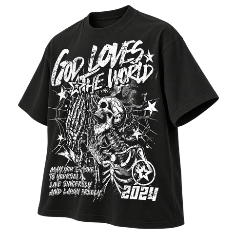 Black — angled front — Punk Rock Retro Oversized Graphic Tee