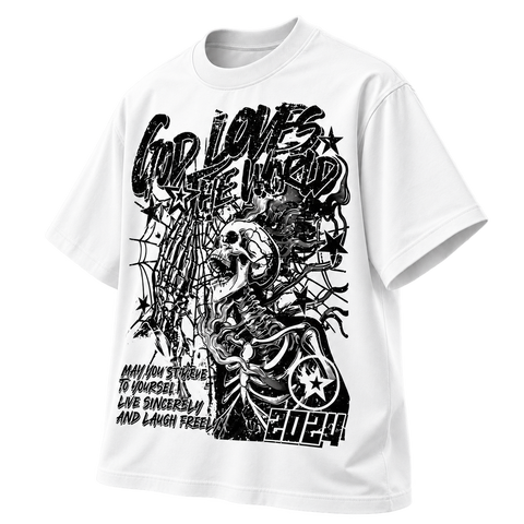 White — angled front — Punk Rock Retro Oversized Graphic Tee