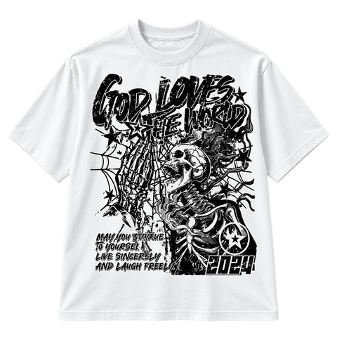 White — front hero — Punk Rock Retro Oversized Graphic Tee