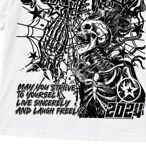 White — lower graphic detail — Punk Rock Retro Oversized Graphic Tee