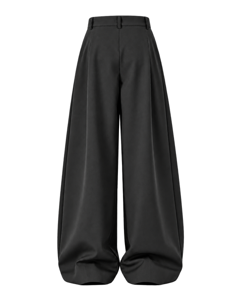 Relaxed Pleated Straight-Leg Trousers Black — back